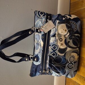Medium Coach Purse - Vintage Multi-Blue Design